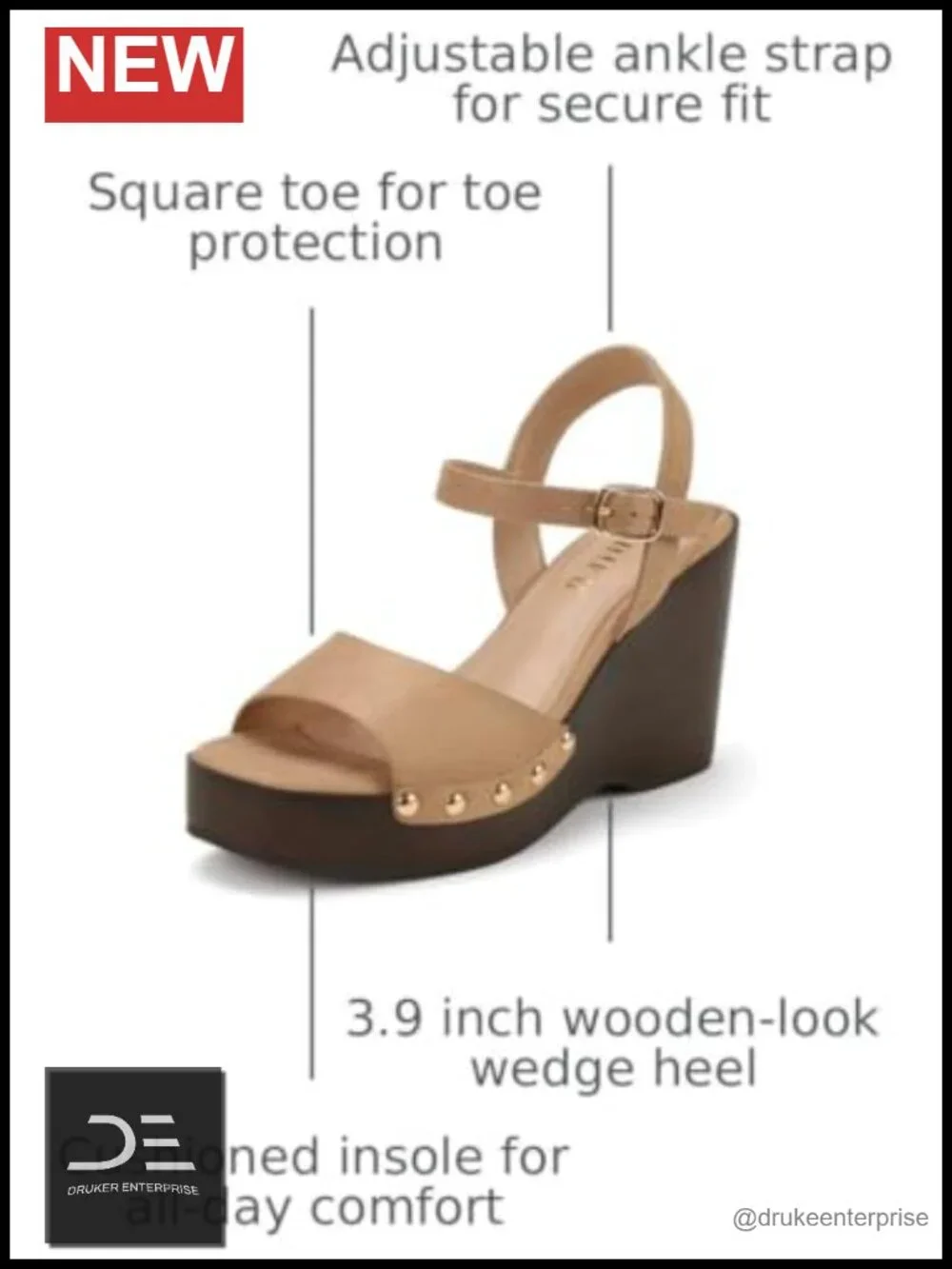 Womens Platform Wedge Sandals Square Open Toe Ankle Strap Summer Dressy